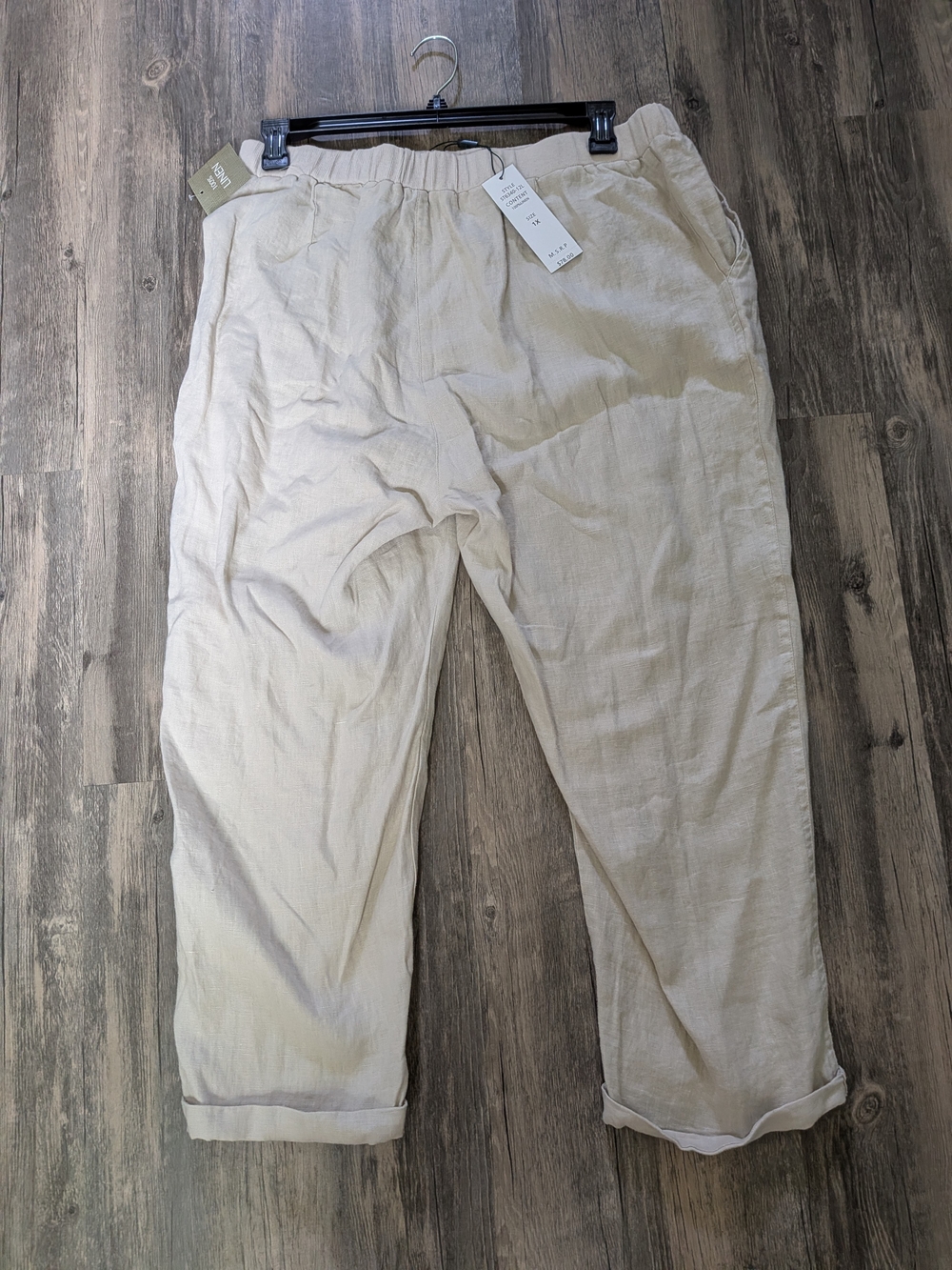 For Cynthia Light Beige Linen-Blend Casual Chinos